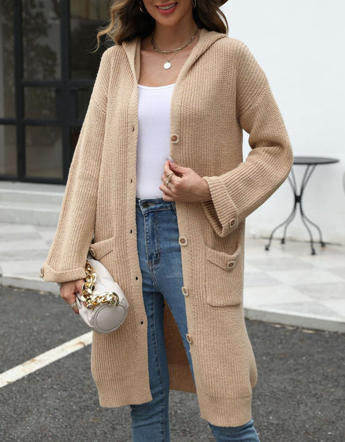 Load image into Gallery viewer, Pocketed Button Up Long Sleeve Hooded Cardigan
