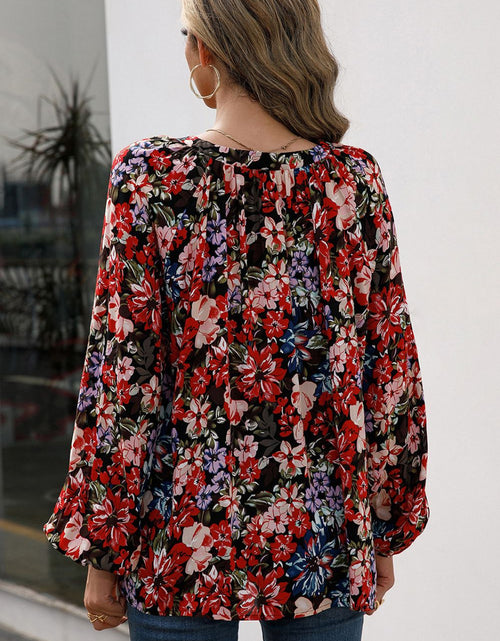 Load image into Gallery viewer, Ivy Lane Floral Print Balloon Sleeve Ruched Blouse
