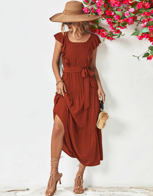 Load image into Gallery viewer, Tie Belt Ruffled Tiered Dress
