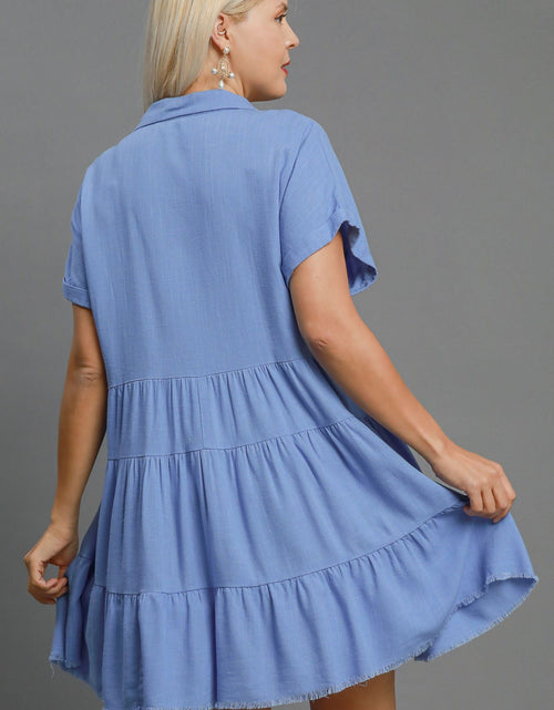 Load image into Gallery viewer, Umgee Full Size Raw Hem Folded Sleeve Tiered Dress Plus Size
