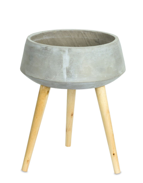 Load image into Gallery viewer, Cement Bowl Planter with Wood Legs 17.5"H
