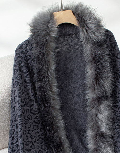 Load image into Gallery viewer, Fringe Leopard Open Front Long Sleeve Poncho

