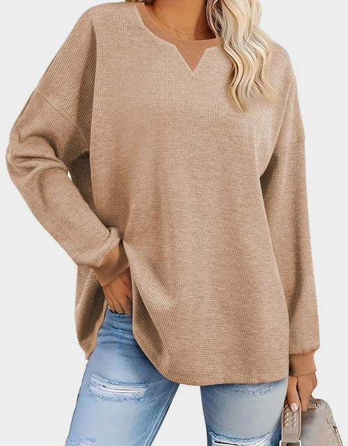 Load image into Gallery viewer, Waffle Knit Round Neck Long Sleeve T-Shirt
