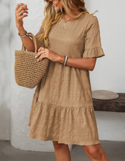 Load image into Gallery viewer, Mandy Ruffled Ruched Round Neck Half Sleeve Dress
