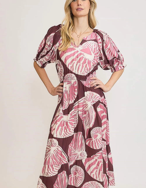 Load image into Gallery viewer, Umgee Full Size Printed Notched Puff Sleeve Midi Dress Plus Size
