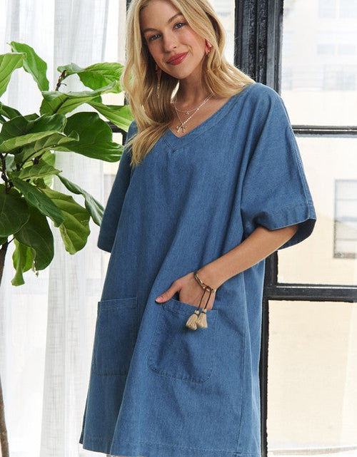 Load image into Gallery viewer, ADORA V-Neck Half Sleeve Mini Denim Dress

