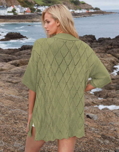 Load image into Gallery viewer, Button Down Eyelet Collared Neck Knit Shirt
