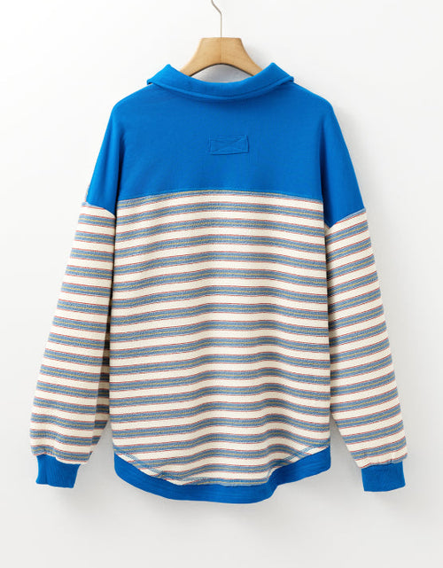 Load image into Gallery viewer, Striped Johnny Collar Long Sleeve Sweatshirt
