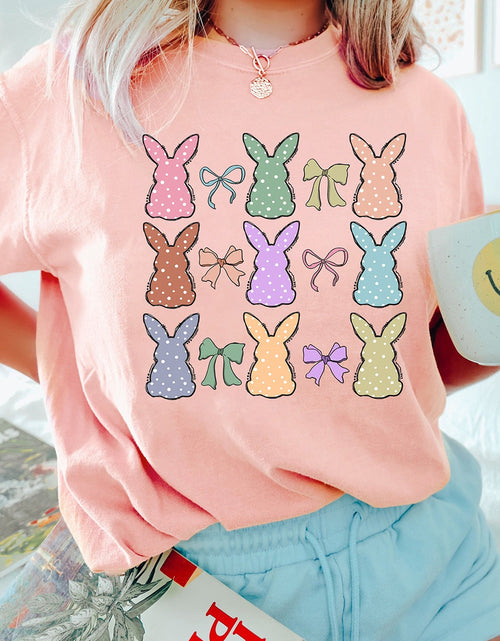 Load image into Gallery viewer, Dotty Bunny Bow Graphic Short Sleeve T-Shirt
