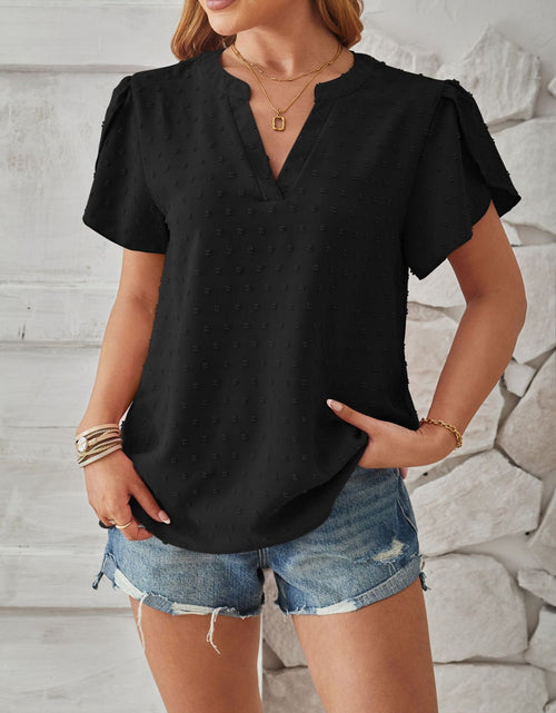 Load image into Gallery viewer, Swiss Dot Notched Petal Sleeve T-Shirt
