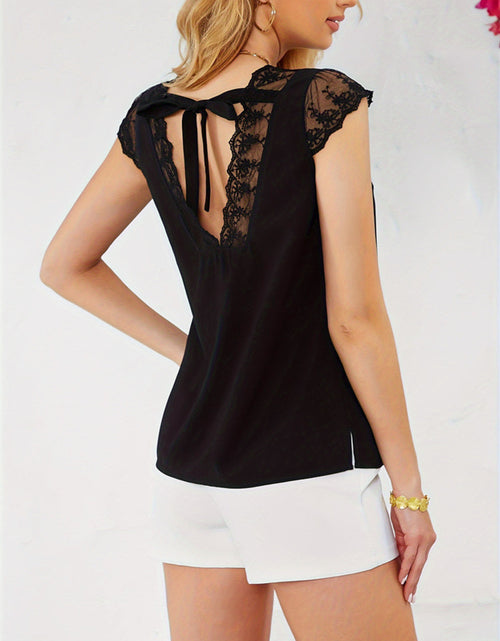 Load image into Gallery viewer, Lace Detail V-Neck Cap Sleeve T-Shirt
