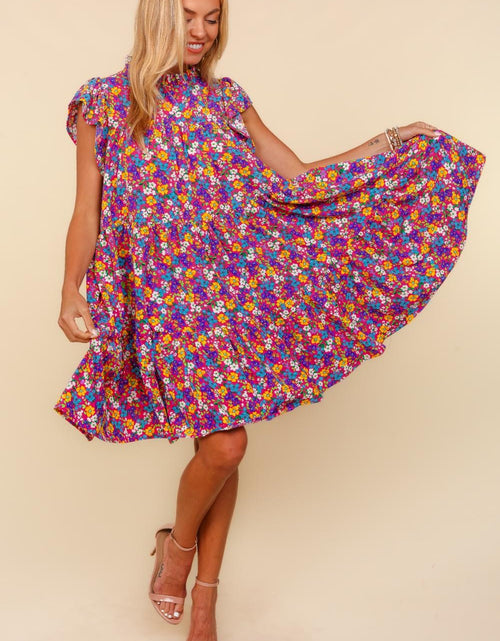 Load image into Gallery viewer, Haptics Frilled Mock Neck Ditsy Floral Dress
