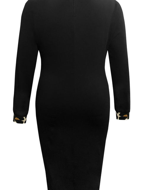 Load image into Gallery viewer, Plus Size Leopard Round Neck Long Sleeve Dress
