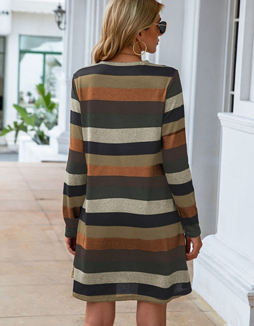 Load image into Gallery viewer, Striped Round Neck Long Sleeve Dress
