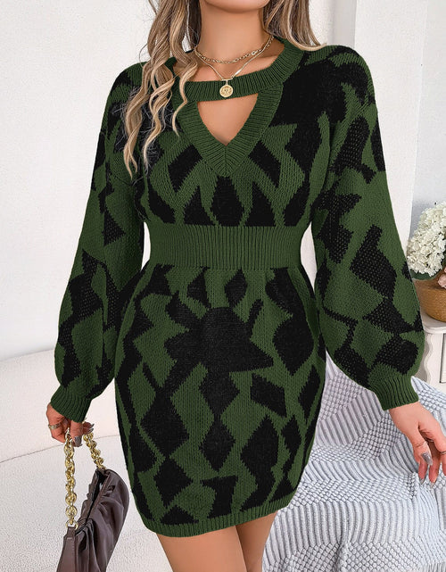 Load image into Gallery viewer, Contrast Round Neck Cutout Long Sleeve Mini Sweater Dress
