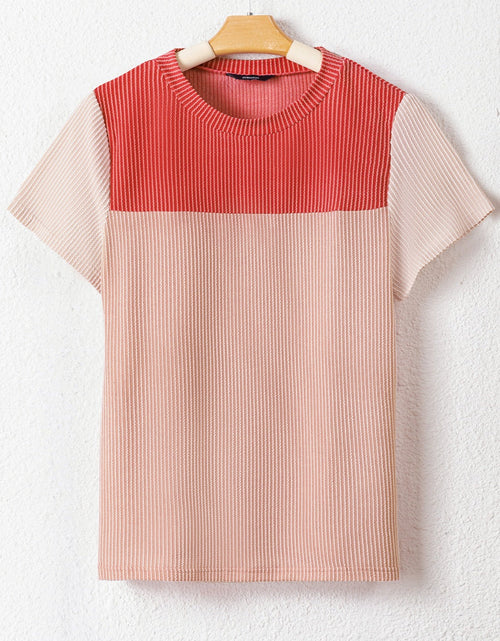Load image into Gallery viewer, Color Block Round Neck Short Sleeve T-Shirt
