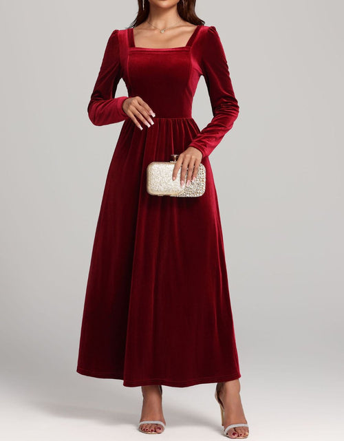 Load image into Gallery viewer, Velvet Square Neck Long Sleeve Dress
