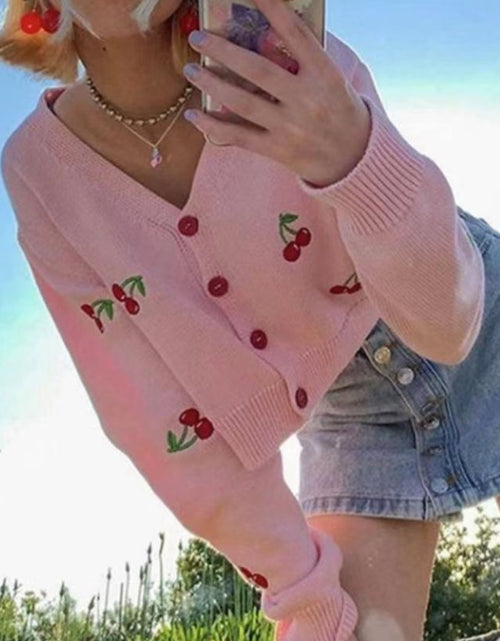 Load image into Gallery viewer, Cherry Button Down Cardigan
