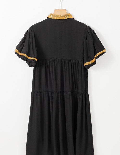Load image into Gallery viewer, Sequin Half Button Short Sleeve Dress
