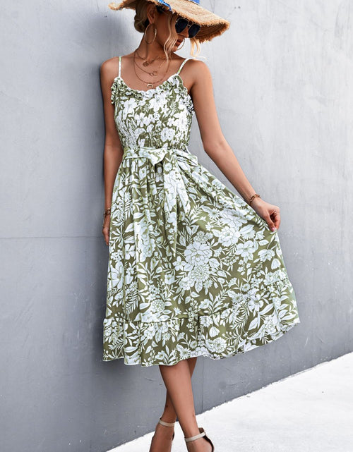 Load image into Gallery viewer, Floral Frill Trim Scoop Neck Spaghetti Strap Dress
