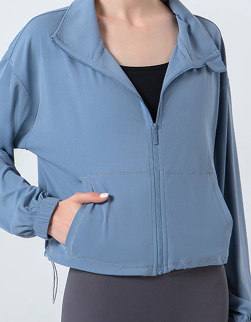 Load image into Gallery viewer, Drawstring Zip Up Dropped Shoulder Active Outerwear
