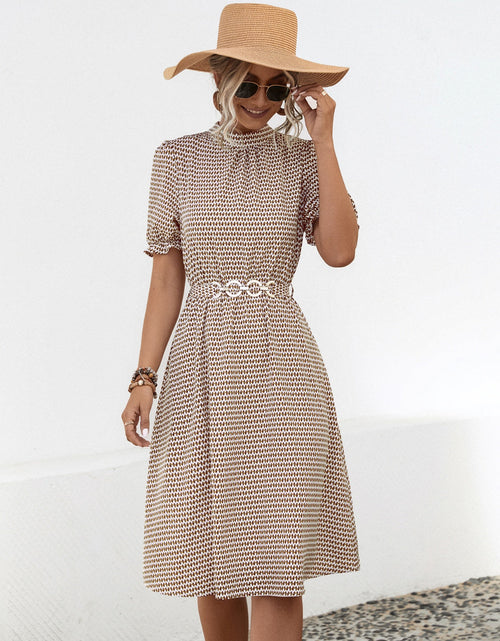 Load image into Gallery viewer, Printed Mock Neck Flounce Sleeve Dress
