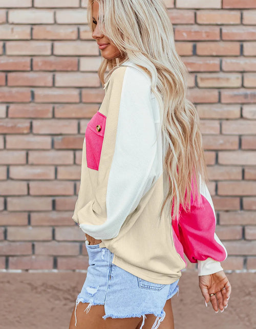 Load image into Gallery viewer, Pocketed Contrast Long Sleeve Sweatshirt
