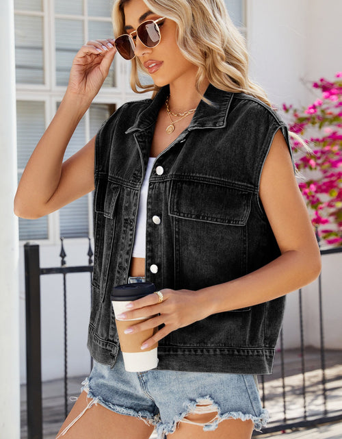 Load image into Gallery viewer, Pocketed Button Up Sleeveless Denim Jacket
