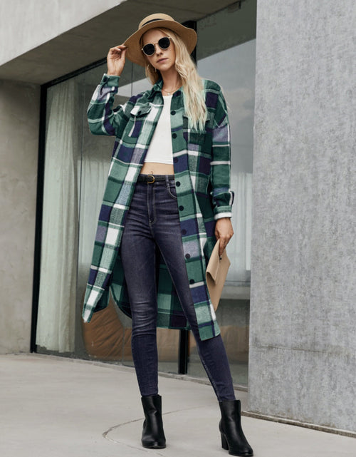 Load image into Gallery viewer, Plaid Pocketed Button Up Trench Coat
