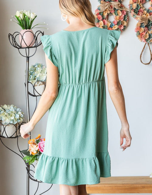 Load image into Gallery viewer, Heimish Full Size Short Sleeve V Neck Ruffled Hem Dress

