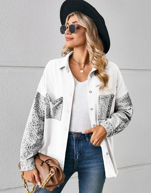 Load image into Gallery viewer, Leopard Button Up Denim Jacket
