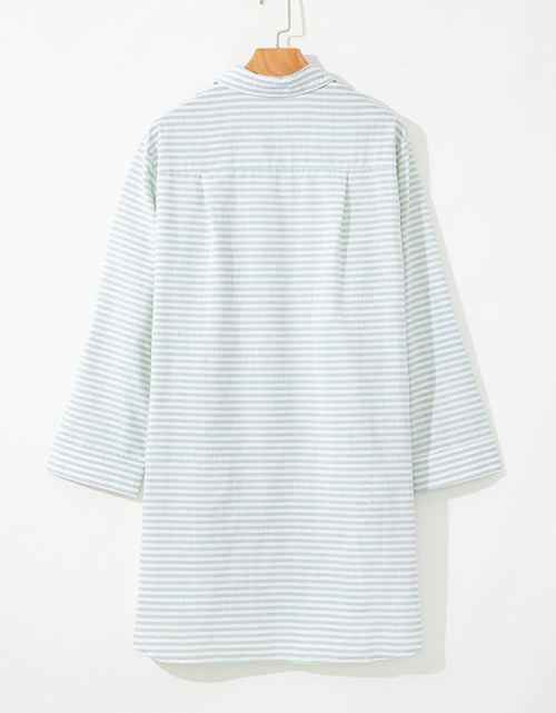 Load image into Gallery viewer, Striped Johnny Collar Long Sleeve Mini Shirt Dress
