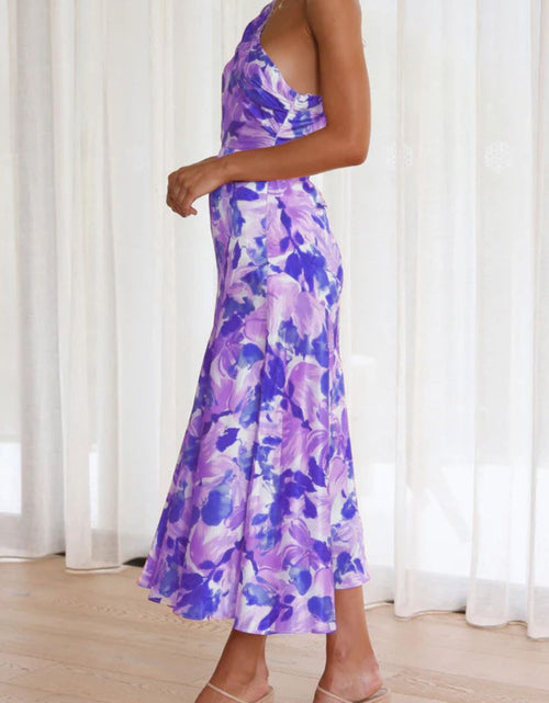 Load image into Gallery viewer, Ruched Printed Single Shoulder Midi Dress
