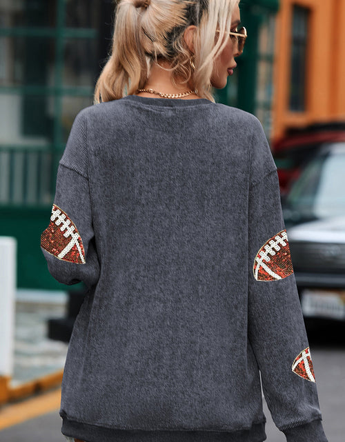 Load image into Gallery viewer, Sequin Football Patch Corduroy Sweatshirt
