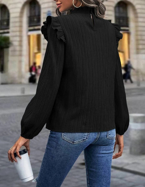 Load image into Gallery viewer, Mock Neck Ruffle Shoulder Blouse
