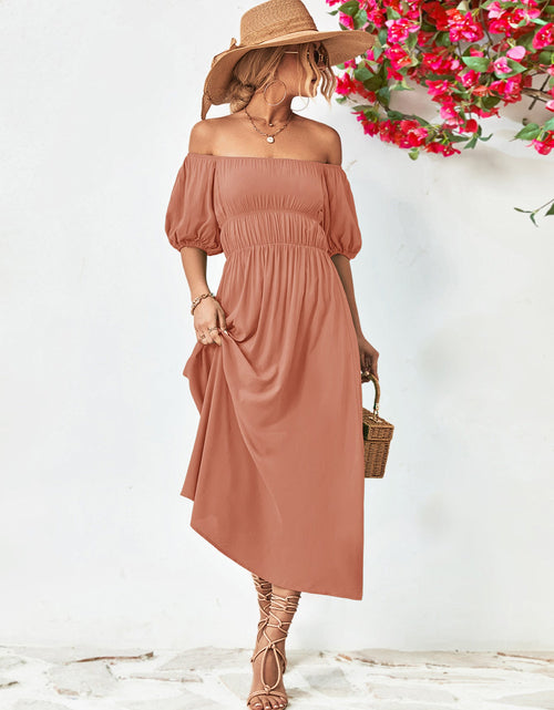 Load image into Gallery viewer, Off-Shoulder Balloon Sleeve Midi Dress
