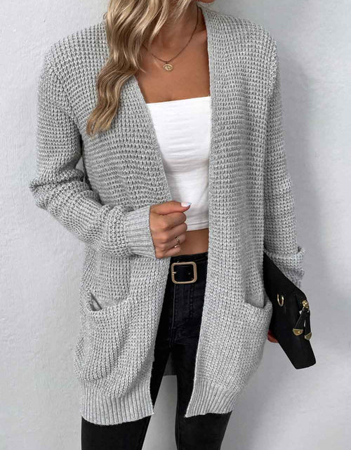Load image into Gallery viewer, Rib-Knit Open Front Pocketed Cardigan

