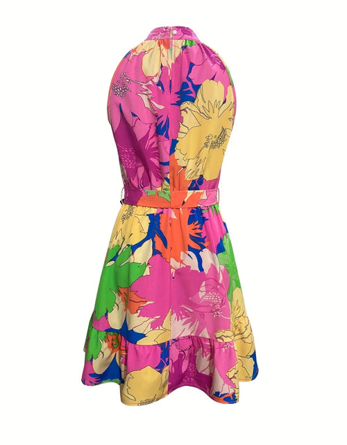 Load image into Gallery viewer, Tied Printed Mock Neck Sleeveless Dress
