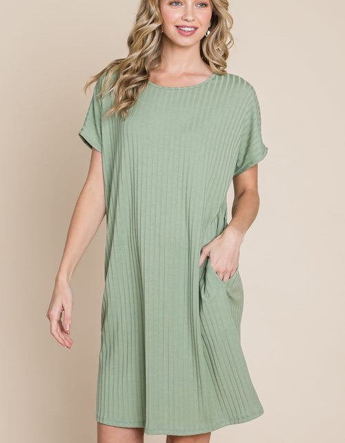 Load image into Gallery viewer, BOMBOM Ribbed Round Neck Short Sleeve Dress
