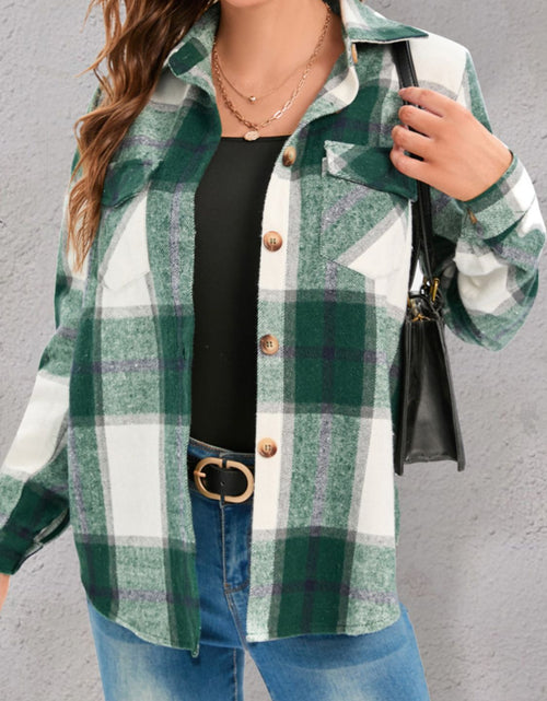 Load image into Gallery viewer, Full Size Pocketed Plaid Collared Neck Shacket
