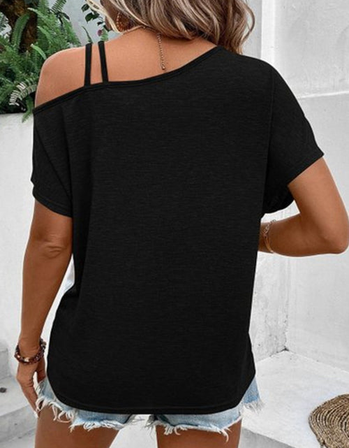 Load image into Gallery viewer, Contrast Asymmetrical Neck Short Sleeve T-Shirt
