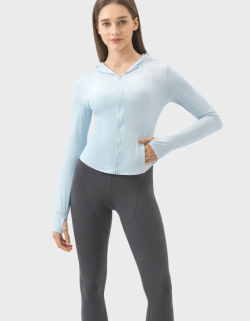Load image into Gallery viewer, Millennia Pocketed Zip Up Hooded Long Sleeve Active Outerwear
