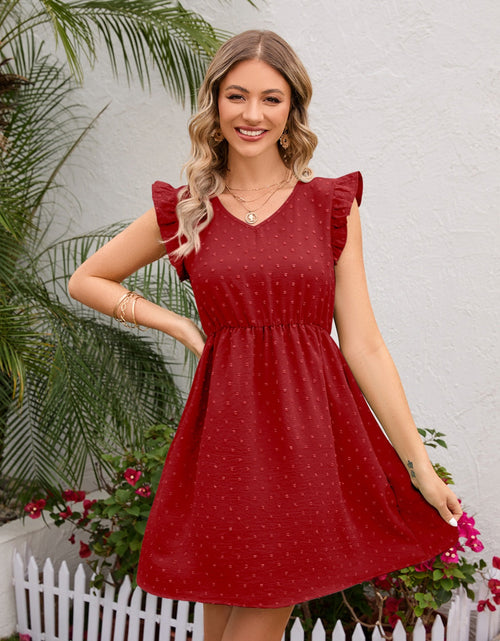 Load image into Gallery viewer, Swiss Dot Ruffled V-Neck Dress
