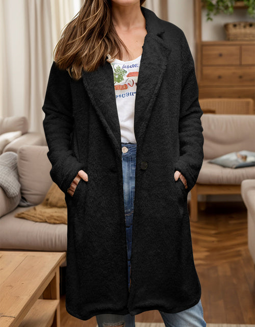Load image into Gallery viewer, Full Size One Button Long Sleeve Longline Plush Coat
