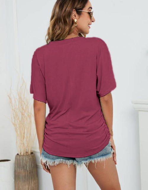 Load image into Gallery viewer, V-Neck Side Ruched Tee
