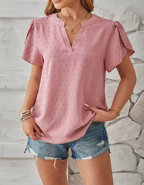 Load image into Gallery viewer, Swiss Dot Notched Petal Sleeve T-Shirt
