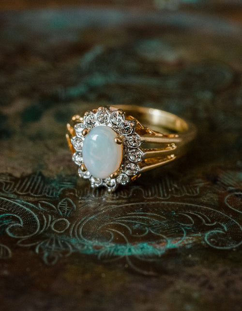 Load image into Gallery viewer, Vintage Jewelry Genuine Stone or Crystal Surrounded by Clear Austrian Crystals Ring Made in the USA by PVD Vintage Jewelry
