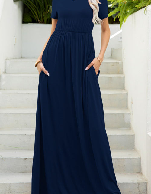 Load image into Gallery viewer, Round Neck Maxi Tee Dress with Pockets
