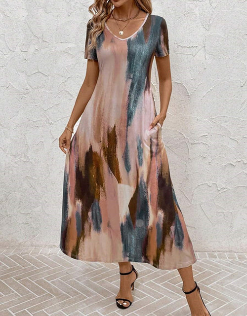 Load image into Gallery viewer, Tie-Dye V-Neck Short Sleeve Midi Tee Dress
