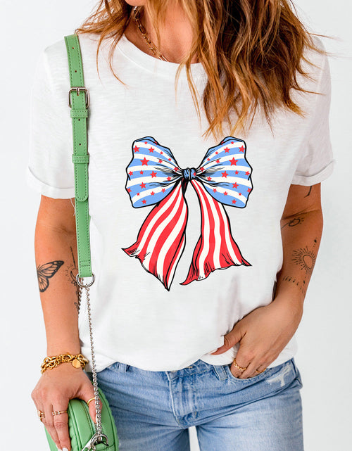 Load image into Gallery viewer, Bow Graphic Round Neck Short Sleeve T-Shirt
